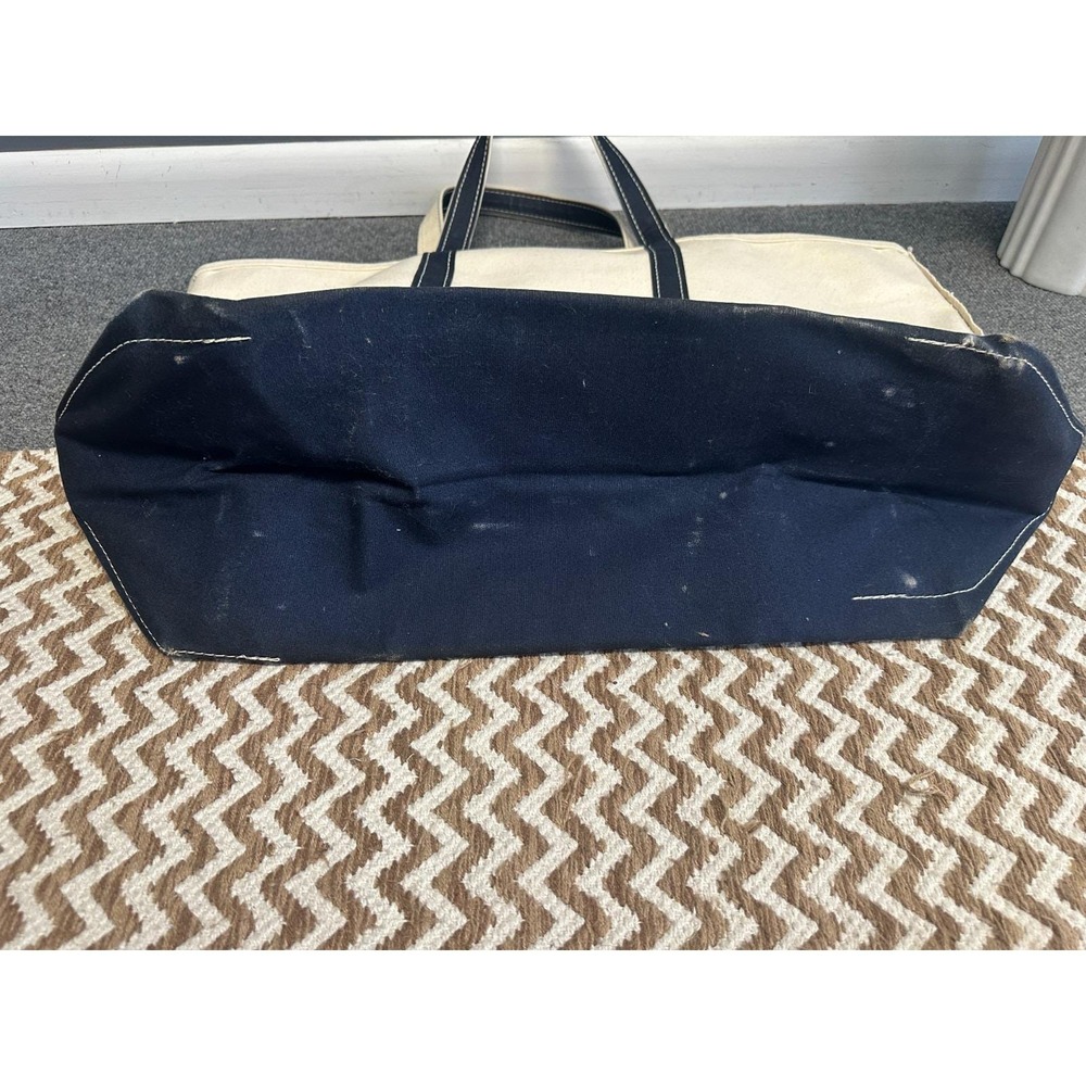 Vintage L.L. Bean Boat and Tote Canvas Bag Jumbo 80s Navy Cream Freeport Maine - Picture 10 of 14